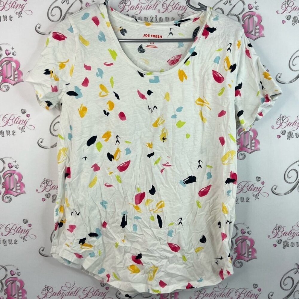 Joe Fresh tshirt Women's White Top with Multicolor Print dotted paint style